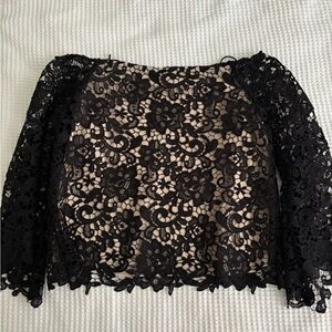 Alice + Olivia Black Lace Fitted Blouse 3/4 Sleeve